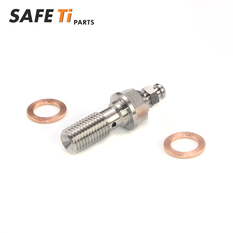 SAFETi M8×1.0 Titanium Clutch Slave Cylinder Banjo Bolt with Bleeder Valve for KTM Husqvarna GASGAS