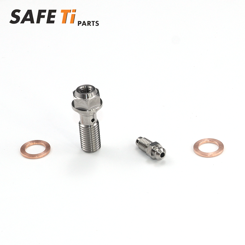 SAFETi M8×1.0 Titanium Clutch Slave Cylinder Banjo Bolt with Bleeder Valve for KTM Husqvarna GASGAS