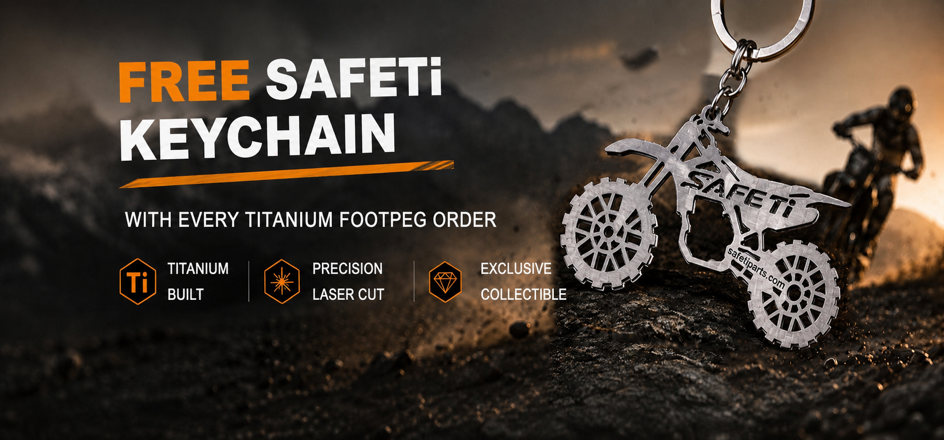 Free SAFETi keychain with every titanium footpeg order